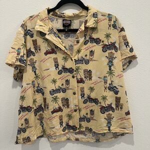 HARLEY DAVIDSON TORI RICHARD TIKI CROP MOTORCYCLE HAWAIIAN SHIRT WOMENS 2XL